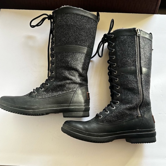 UGG Elvia Black Grey Tall Waterproof Lace Up Boots Size 8 - Picture 4 of 13